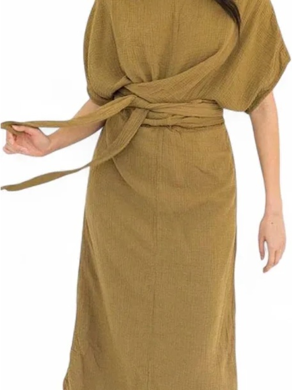 Tie-Waist Midi Dress in Olive